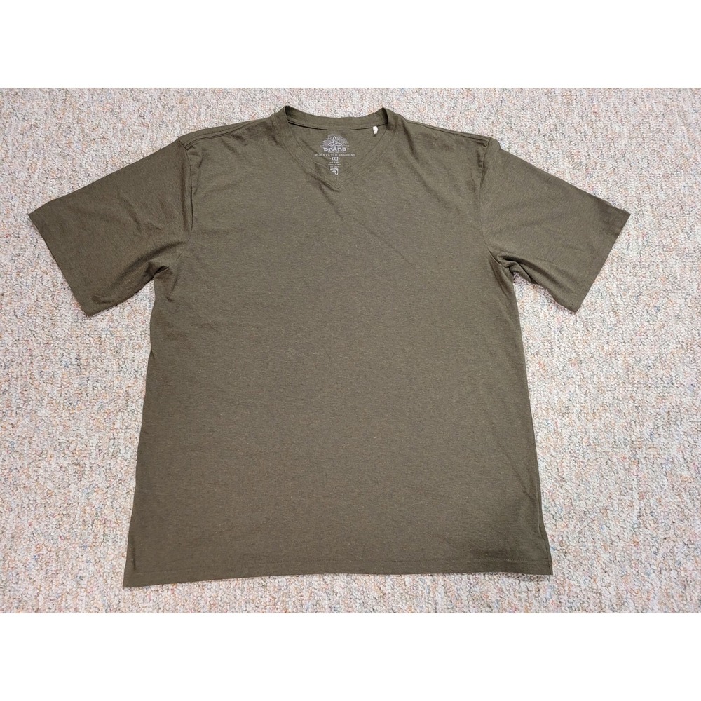PrAna Shirt Mens 2XL Tall Green Performance Casual V Neck Tee Short Sleeve